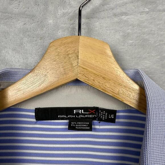 RLX Ralph Lauren Striped Golf Polo Shirt SzL Blue White Performance Stretch Tech - Picture 3 of 8